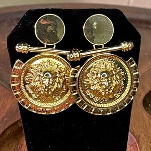 Lion Head Earrings, Lion Door knockers Gold